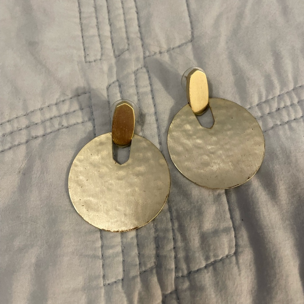 Gold-Tone Hammered Disc Drop Earrings